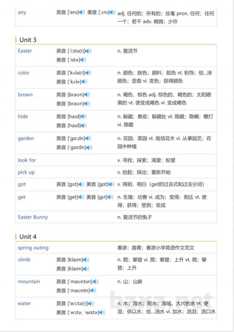 闽教版三年级起点小学英语五年级下（英语单词表）
