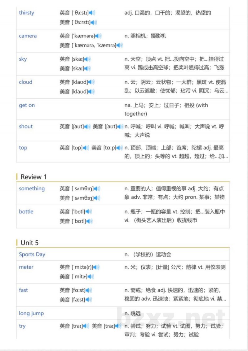 闽教版三年级起点小学英语五年级下（英语单词表）