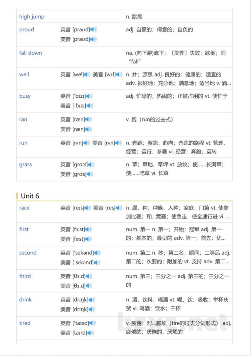 闽教版三年级起点小学英语五年级下（英语单词表）
