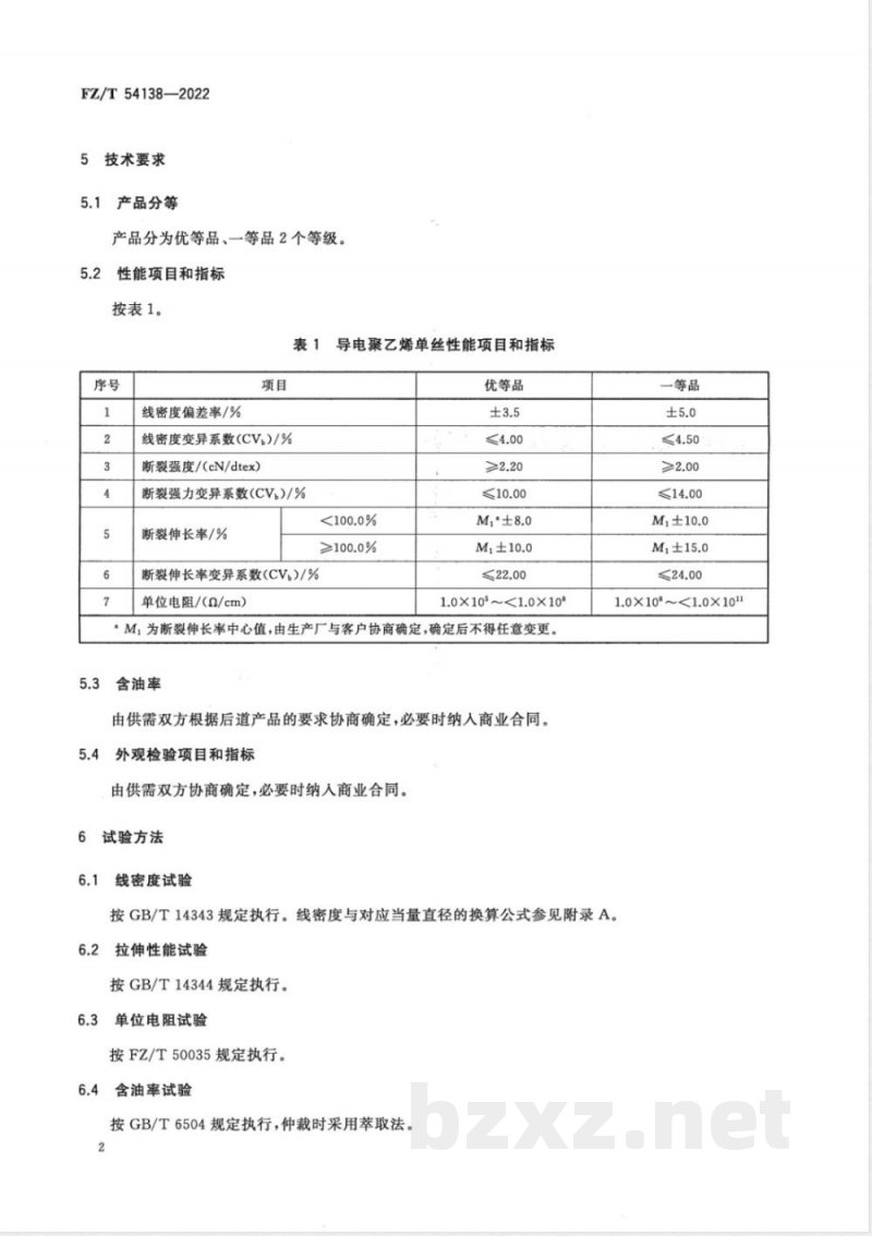 FZ/T 54138-2022导电聚乙烯单丝 FZ/T 54138-2022导电聚乙烯单丝