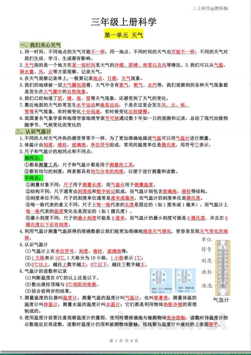 2026新版三年级上册科学知识点汇总（无水印）
