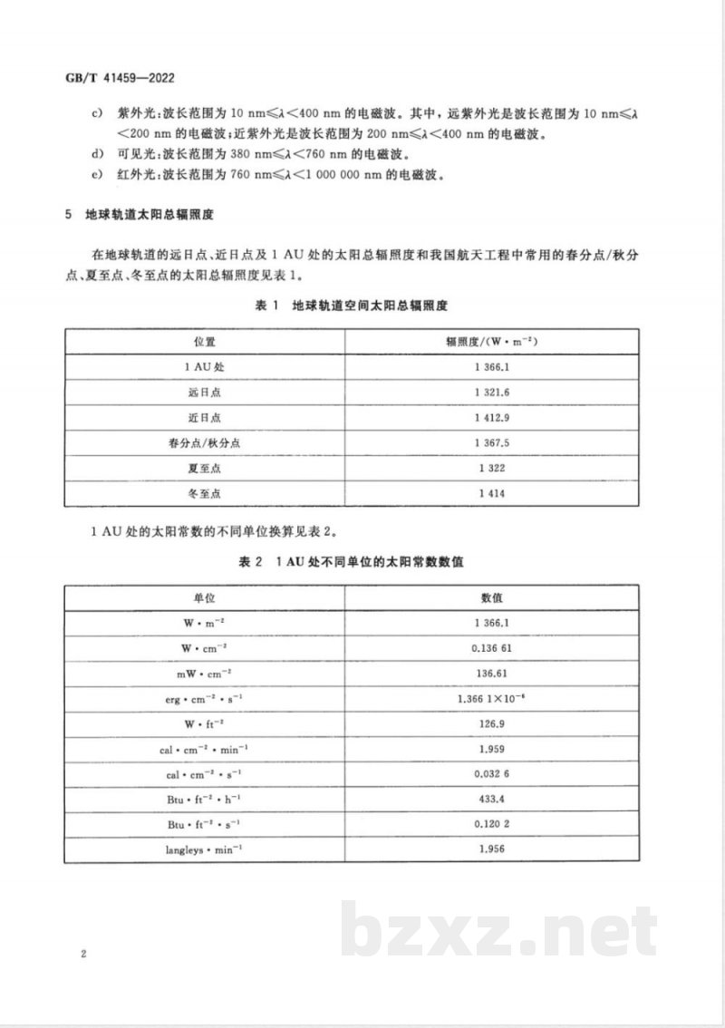 GB/T 41459-2022空间环境 空间太阳总辐照度 GB/T 41459-2022空间环境 空间太阳总辐照度