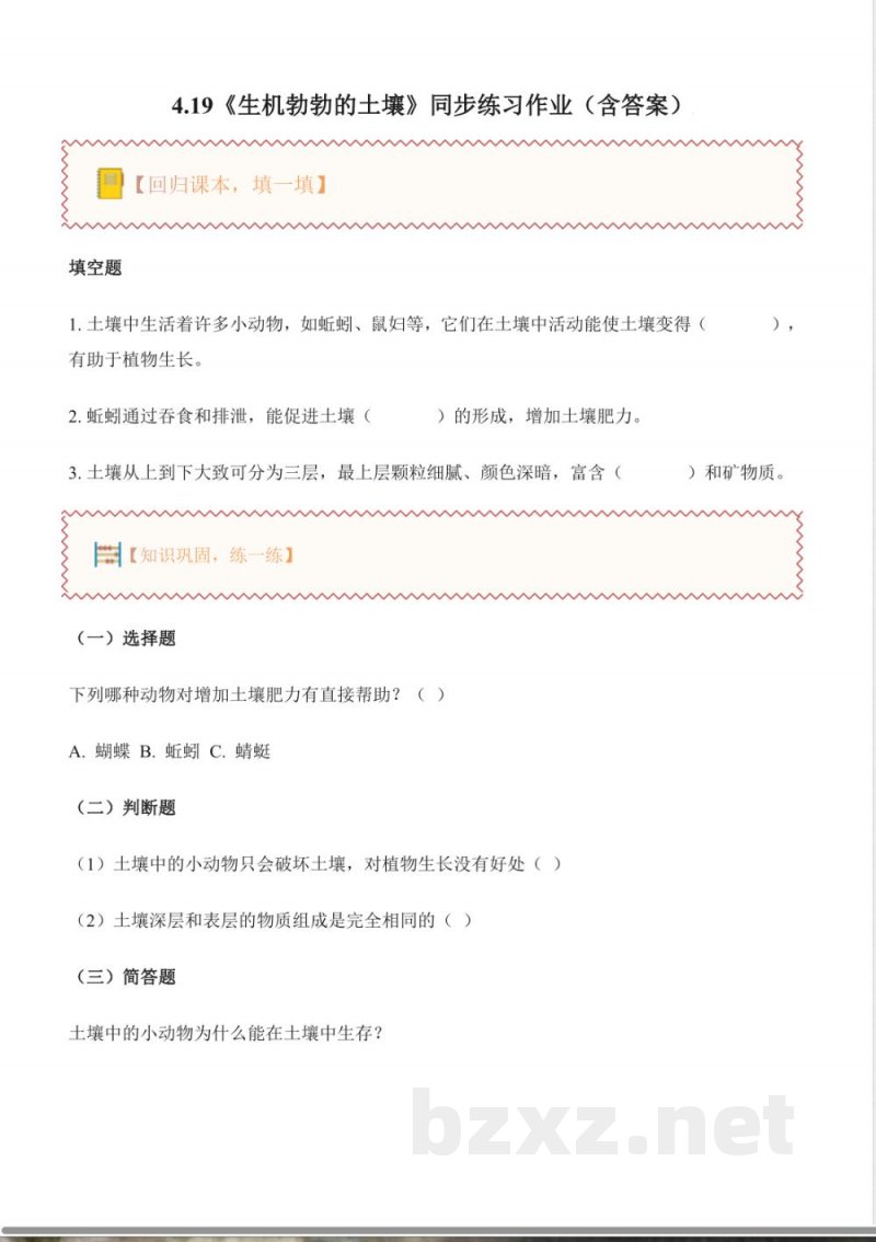 4.19 生机勃勃的土壤（分层作业）科学粤教粤科版三年级上册2025
