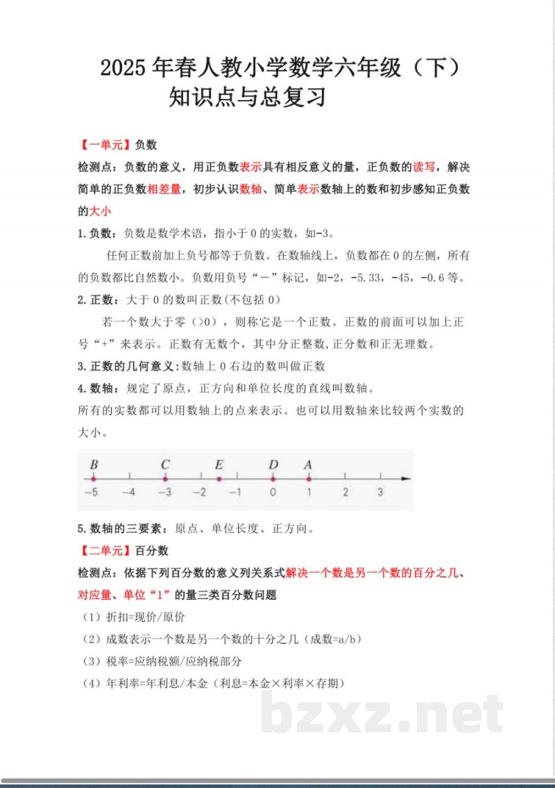 (人教版)小学数学六年级下册知识点梳理 (人教版)小学数学六年级下册知识点梳理