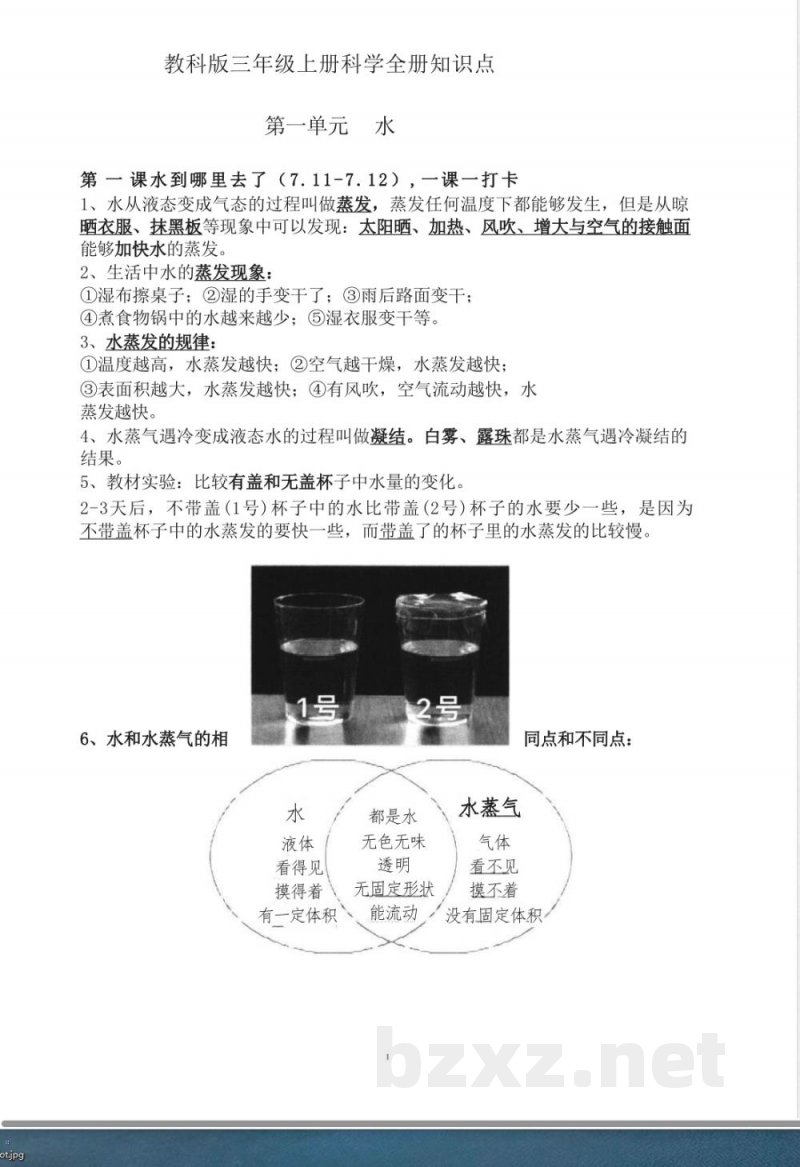 教科版三年级上册科学知识点 教科版三年级上册科学知识点