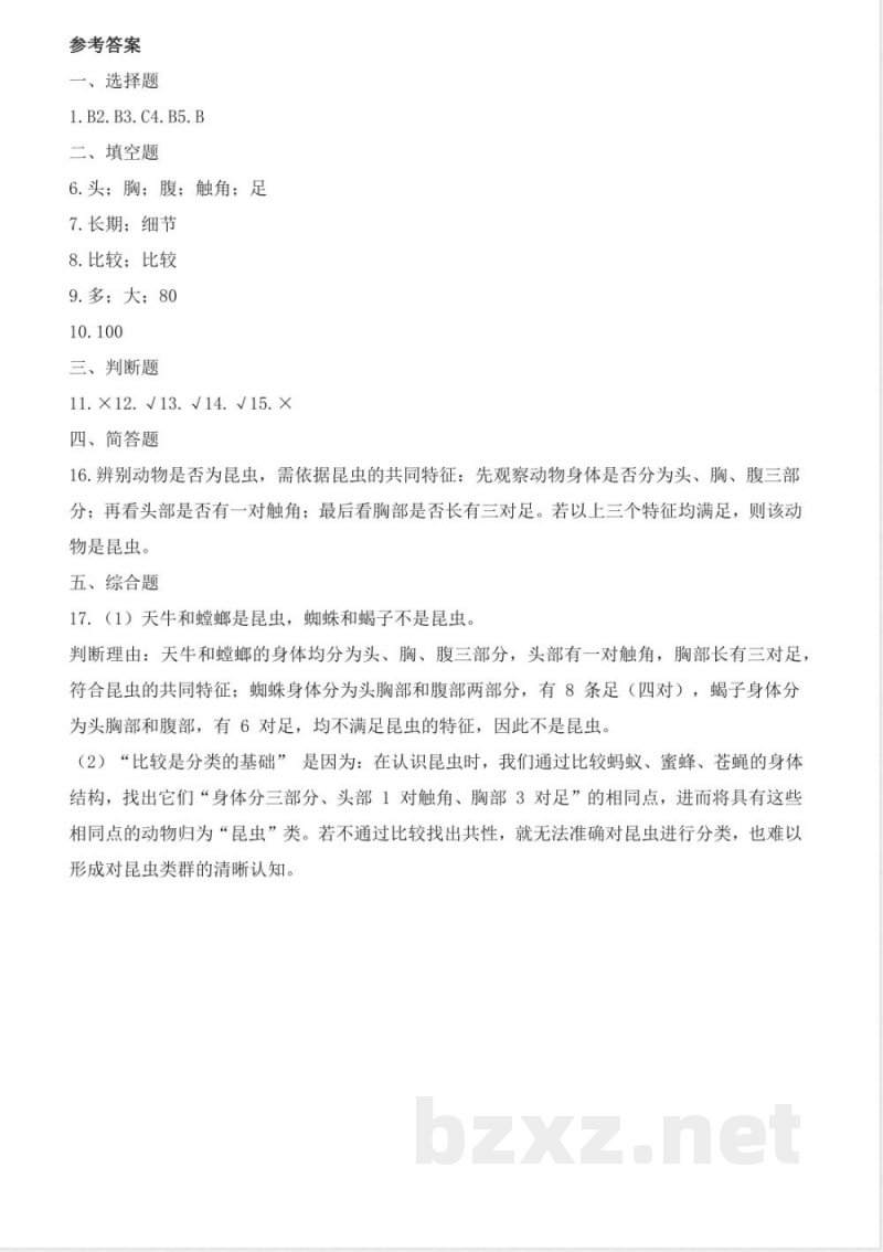 3.11 昆虫（分层作业）科学湘科版三年级上册2025