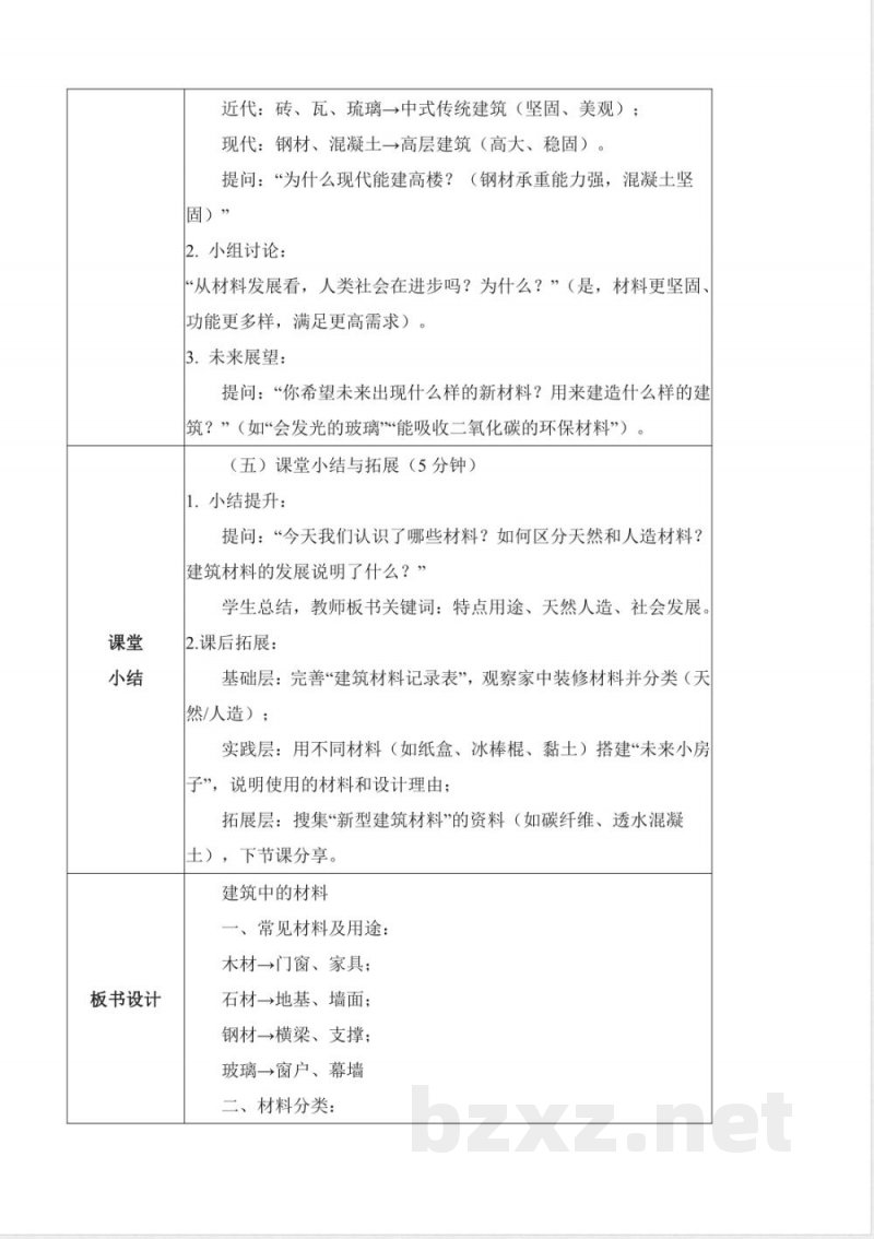 5.17 建筑中的材料（教学设计）科学人教鄂教版三年级上册2025