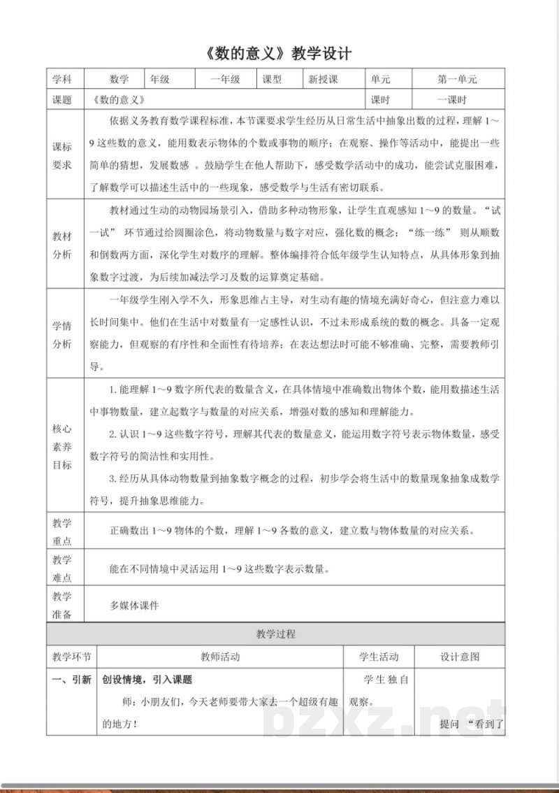 2025冀教版数学一年级上册1.1《数的意义》(教案) 2025冀教版数学一年级上册1.1《数的意义》(教案)