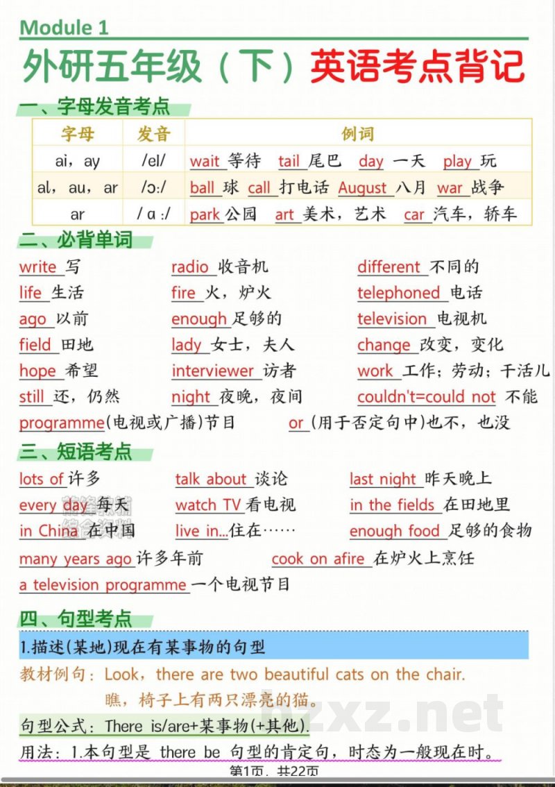 外研版五年级下册英语考点背记-