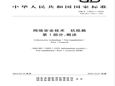 GB/T 17903.1-2024信息技术 安全技术 抗抵赖 第1部分：概述 