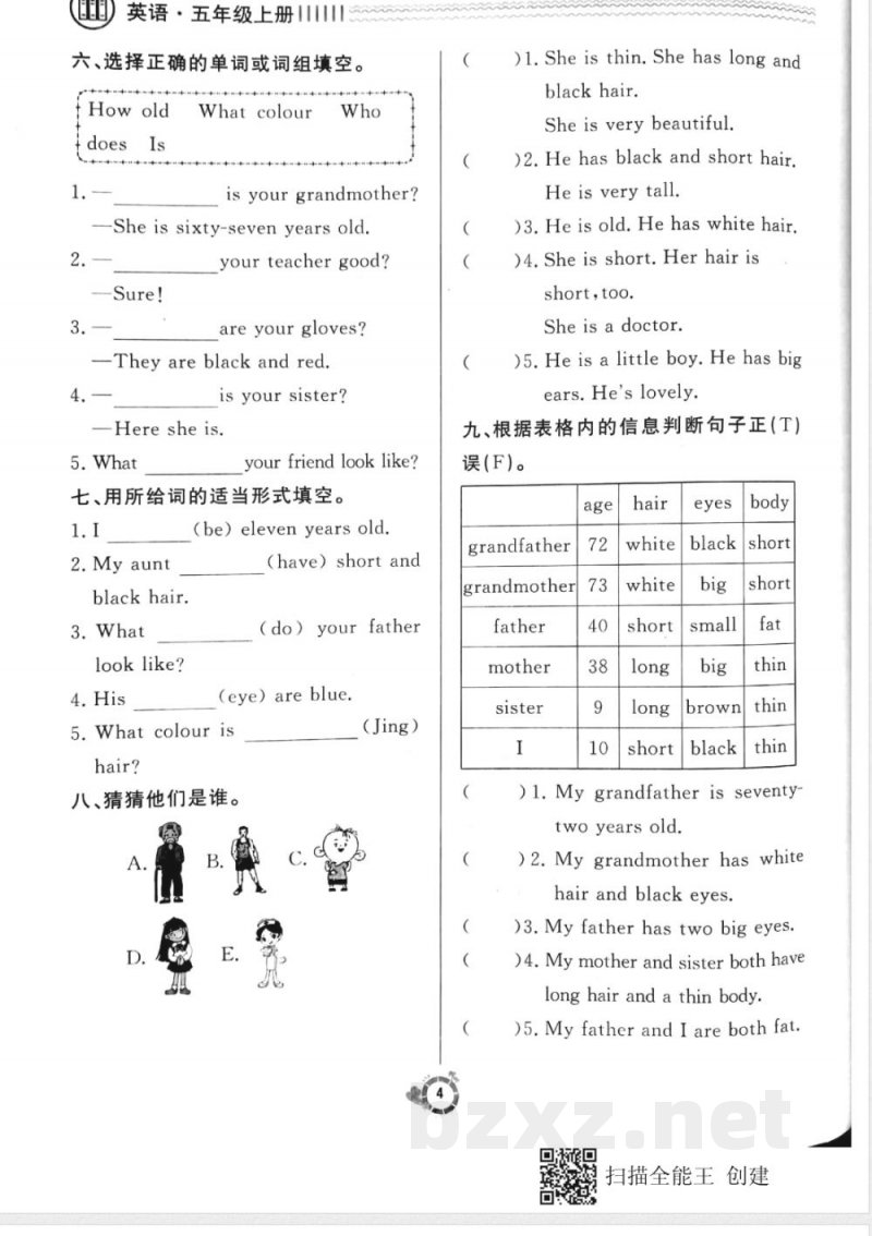 五年级上册英语试题- 同步练习Lesson 2 What Do They Look Like (无答案)冀教版 五年级上册英语试题- 同步练习Lesson 2 What Do They Look Like (无答案)冀教版