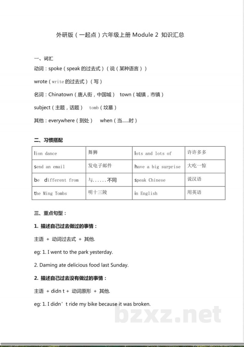 外研版一起点六年级上册英语Module2知识点汇总 外研版一起点六年级上册英语Module2知识点汇总