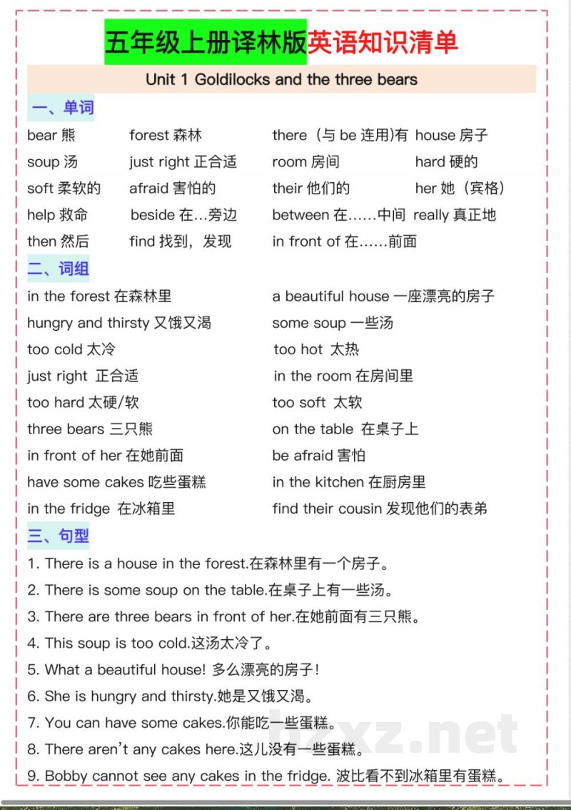 译林版五年级上册英语【知识清单】 译林版五年级上册英语【知识清单】