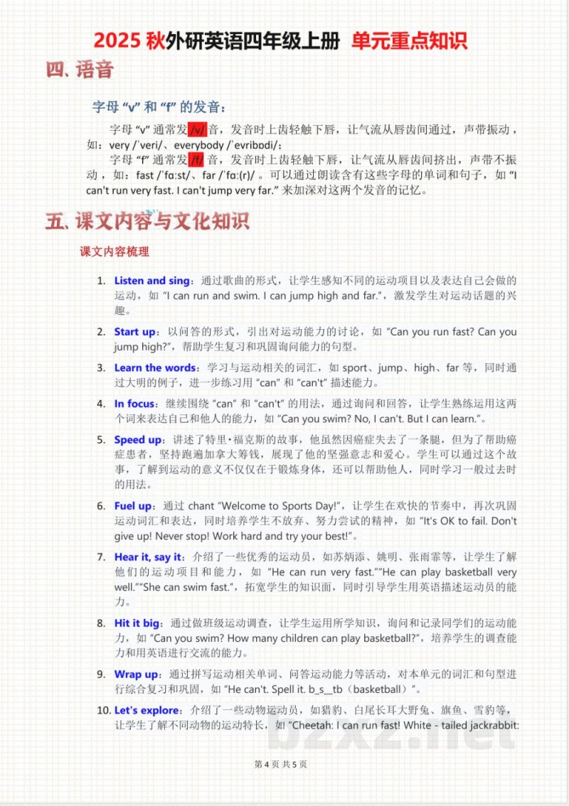 2025秋外研英语四年级上册 单元重点知识 Unit 01 2025秋外研英语四年级上册 单元重点知识 Unit 01