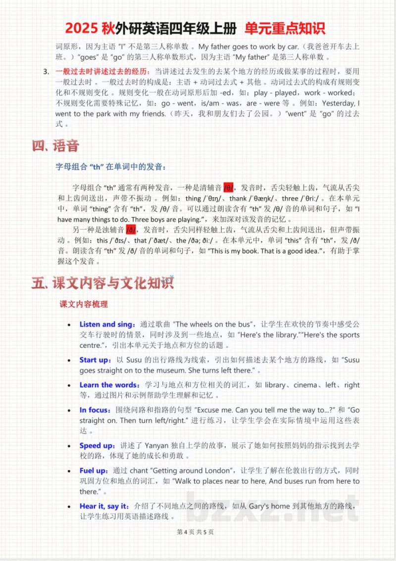2025秋外研英语四年级上册 单元重点知识 Unit 06 2025秋外研英语四年级上册 单元重点知识 Unit 06