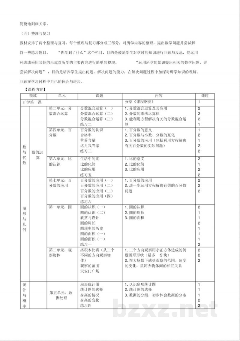 (完整word版)北师大版小学数学六年级上册课程纲要