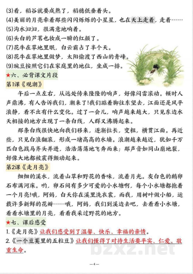 新四年级上册语文期中复习高频