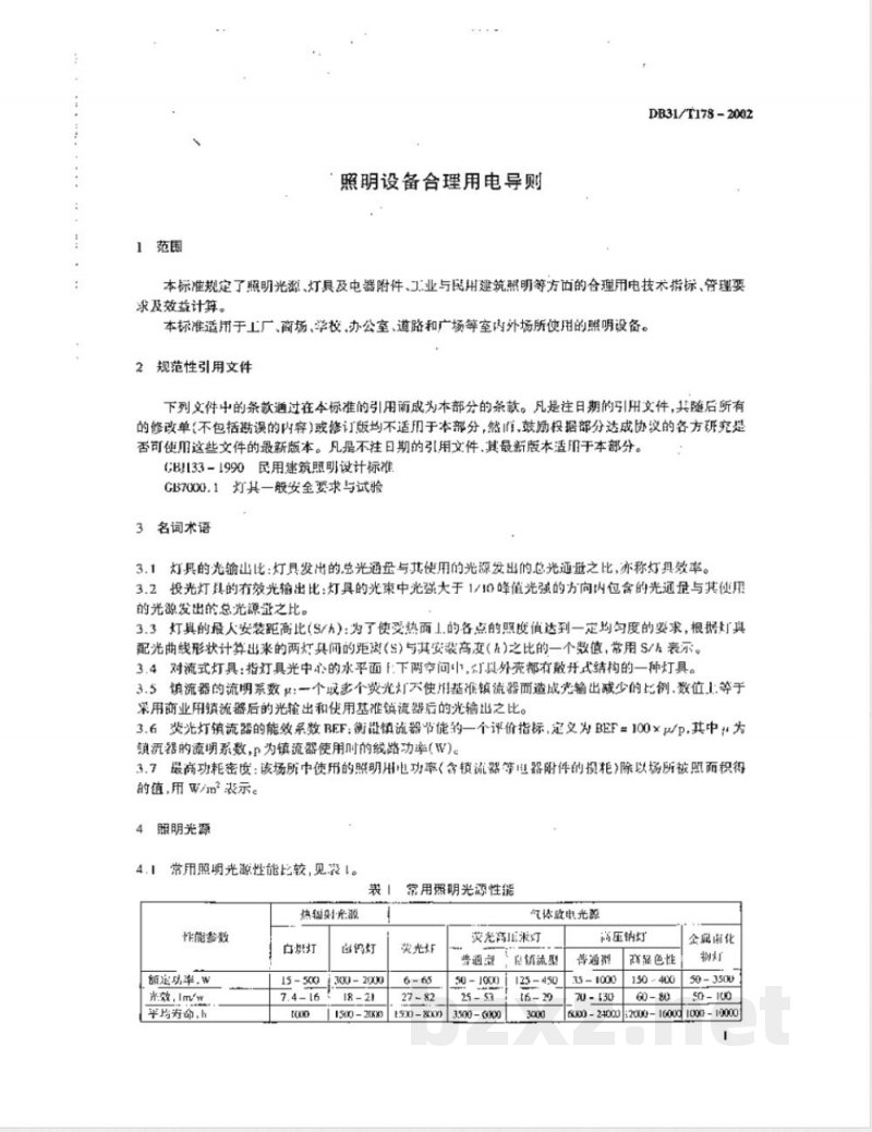 DB31/T 178-2002照明设备合理用电导则 DB31/T 178-2002照明设备合理用电导则