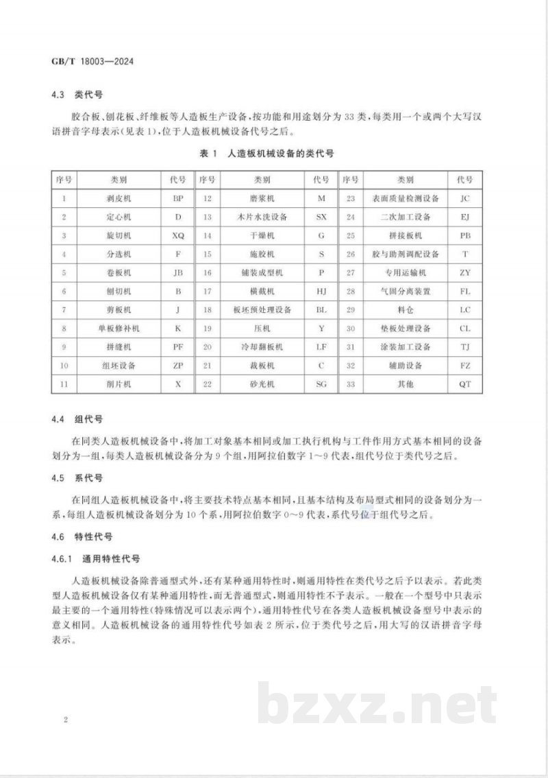 GB/T 18003-2024人造板机械 设备型号编制方法 GB/T 18003-2024人造板机械 设备型号编制方法