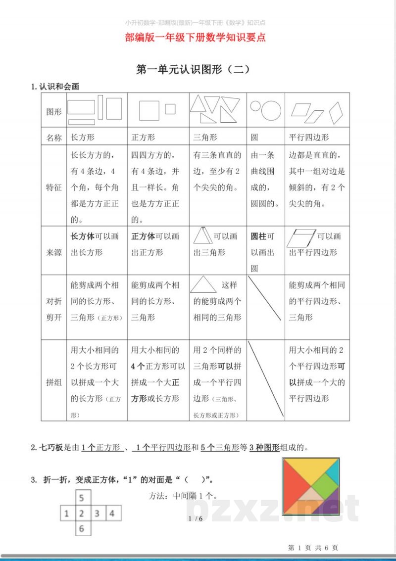 小升初数学-部编版(最新)一年级下册《数学》知识点