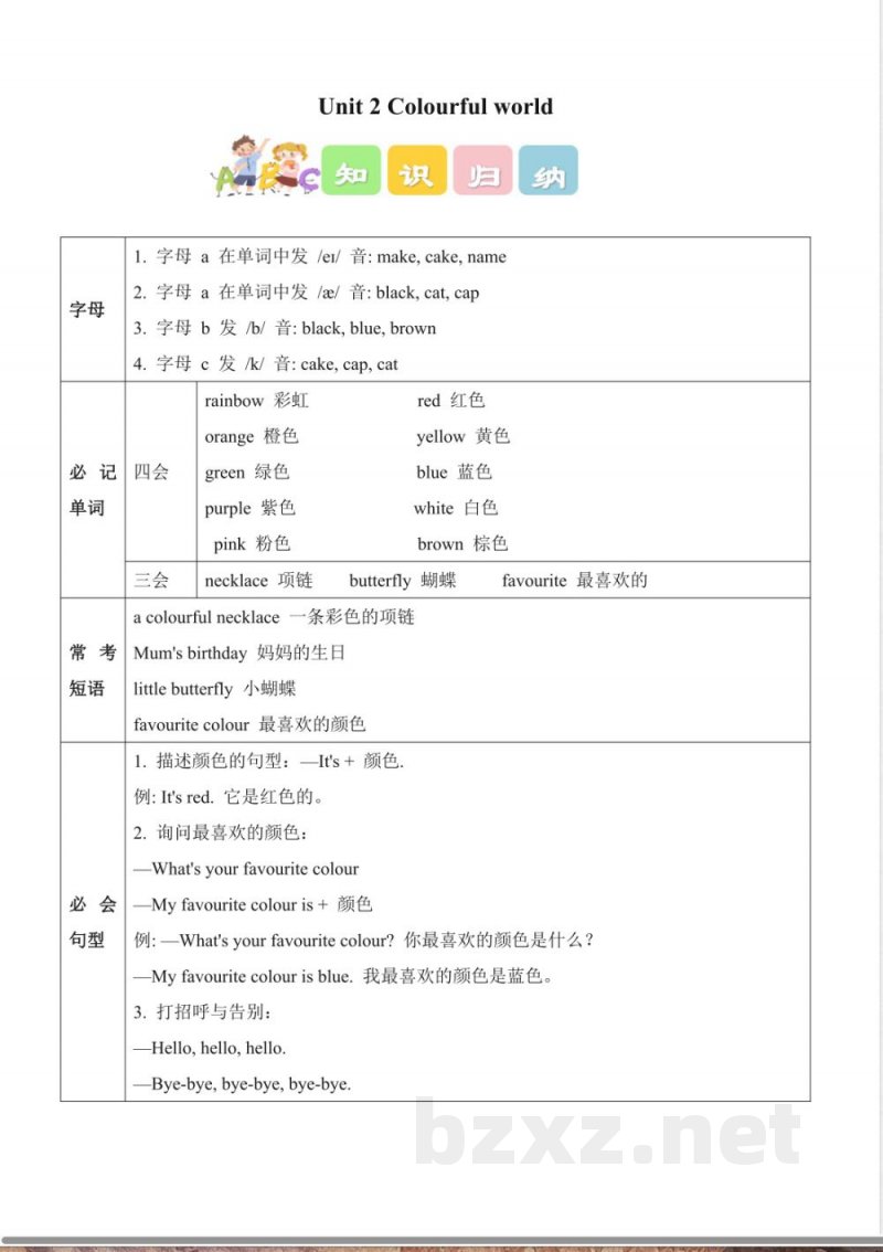 Unit 2 Colourful world(知识清单)英语Join in 外研剑桥英语版三年级上册(新教材) Unit 2 Colourful world(知识清单)英语Join in 外研剑桥英语版三年级上册(新教材)