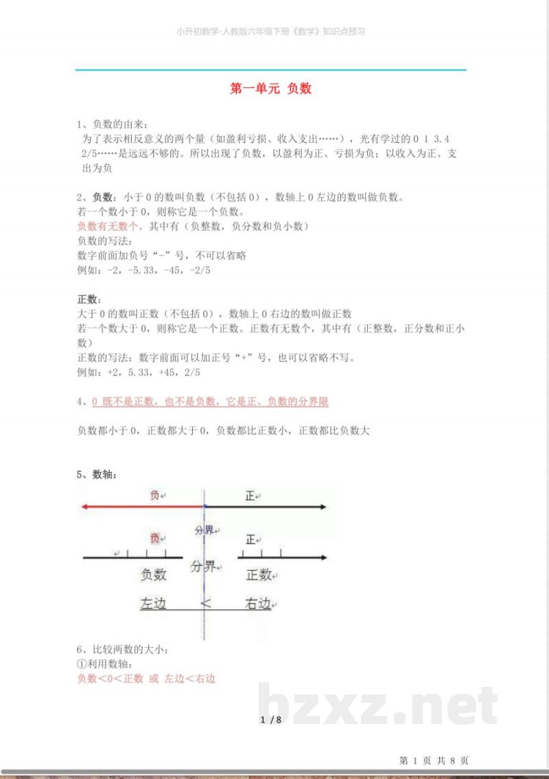 小升初数学-人教版六年级下册《数学》知识点预习