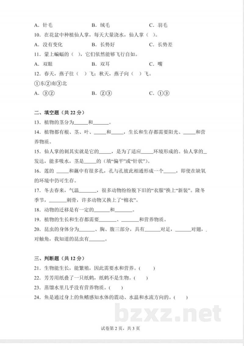2024-2025学年冀人版三年级科学下册期中素养测评提升卷01（含答案解析）1