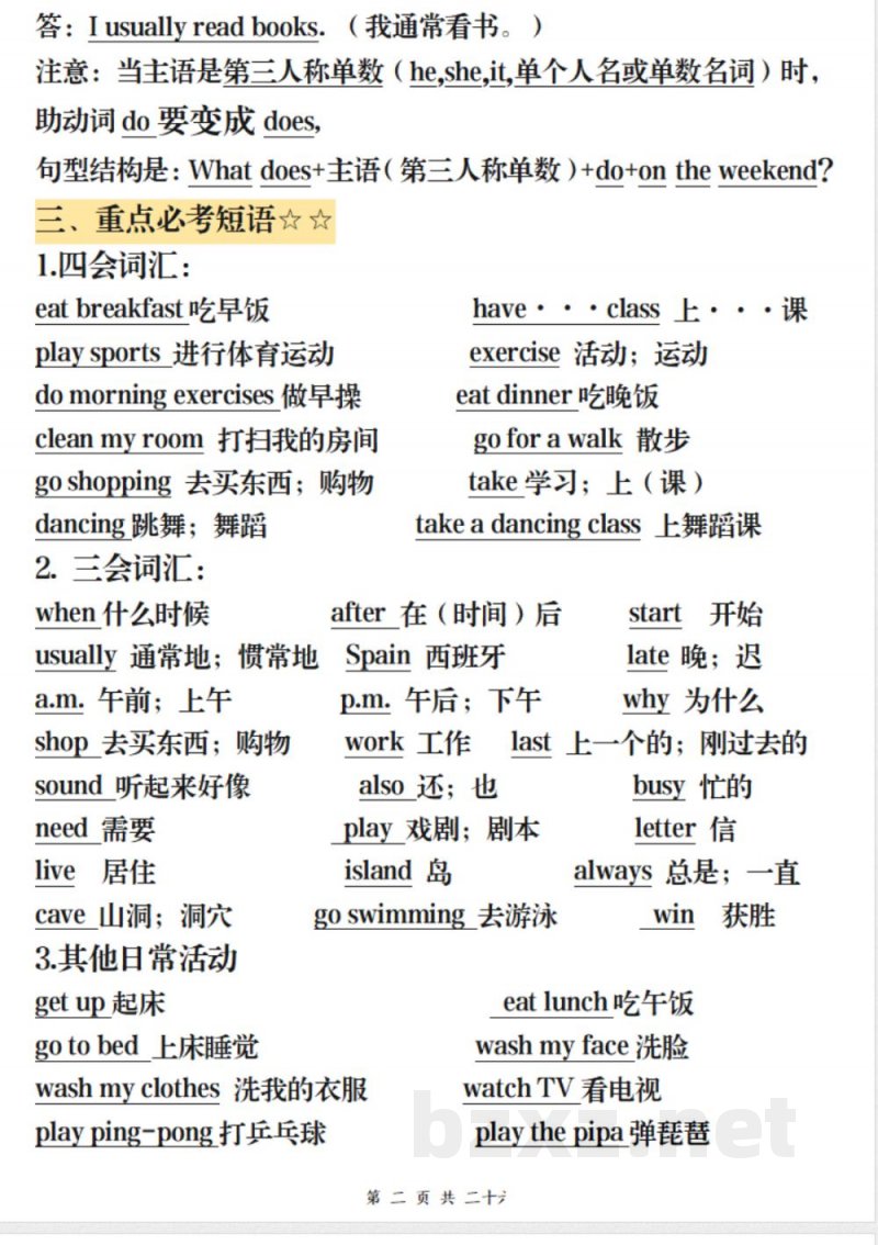 人教PEP版五年级下册英语知识点归纳 人教PEP版五年级下册英语知识点归纳