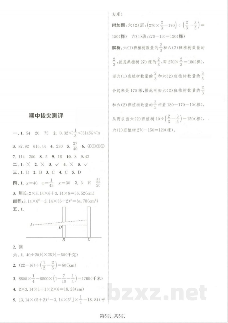 六年级上数学北师大版期中押题卷5套