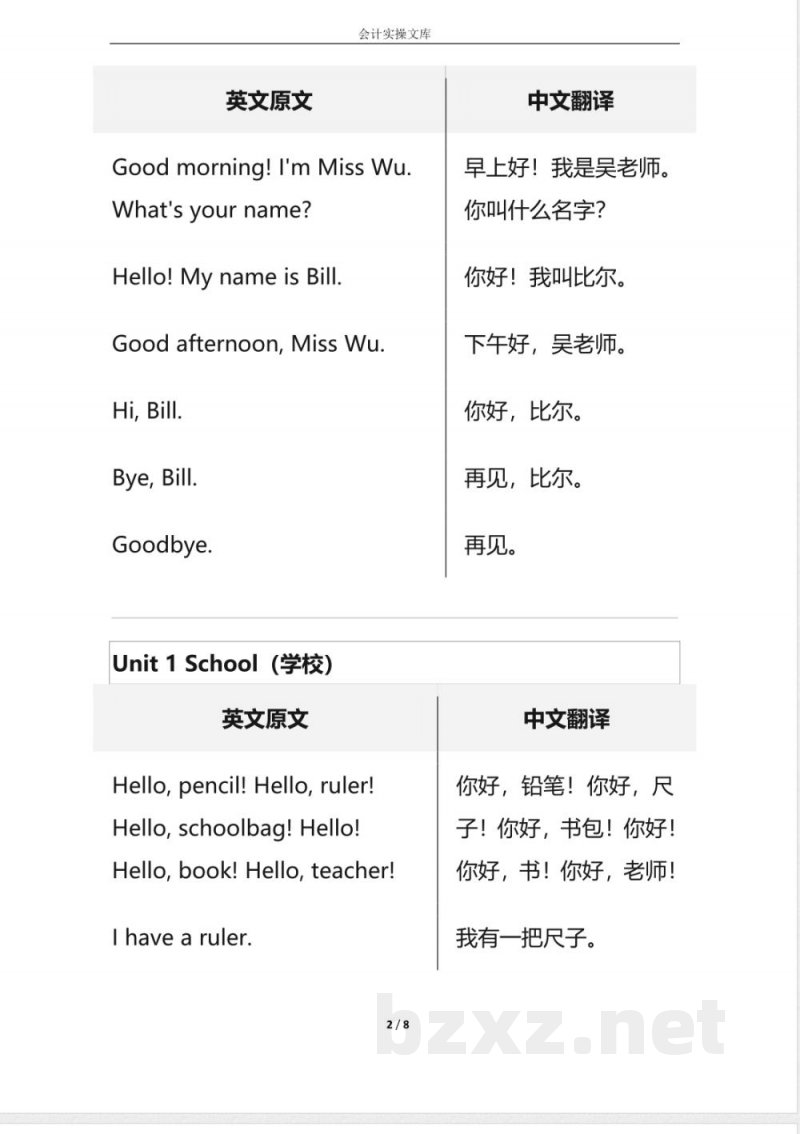 知识总结-人教版一年级上册英语各单元课文翻译 知识总结-人教版一年级上册英语各单元课文翻译