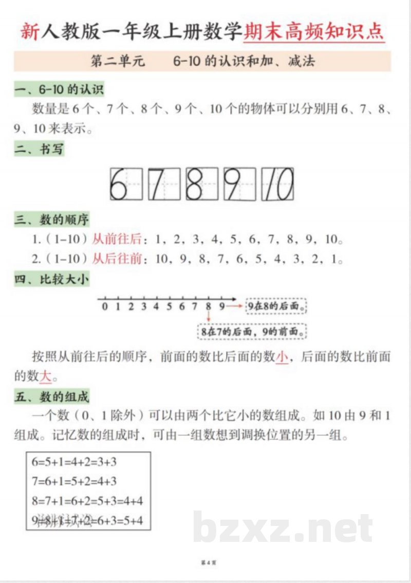 一年级上册数学期末高频知识点 一年级上册数学期末高频知识点