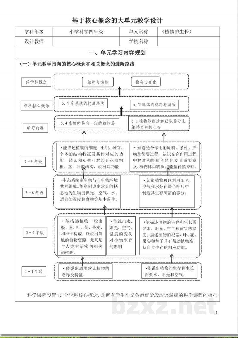 青岛版四年级科学上册第四单元植物的生长大单元教学设计 青岛版四年级科学上册第四单元植物的生长大单元教学设计