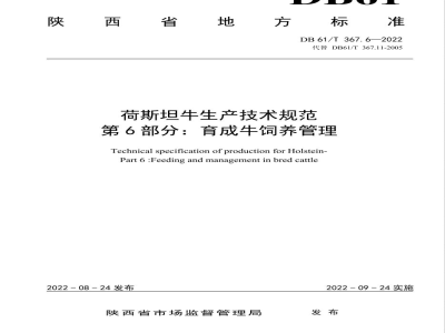 DB61/T 367.6-2022荷斯坦牛生产技术规范 第6部分：育成牛饲养管理