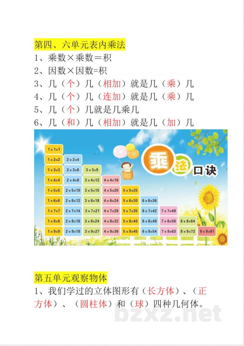 二年级数学知识点汇总 二年级数学知识点汇总