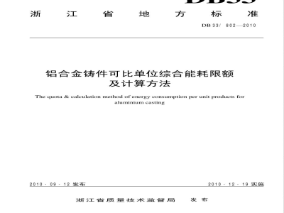 DB33/802-2010铝合金铸件可比单位综合能耗限额及计算方法