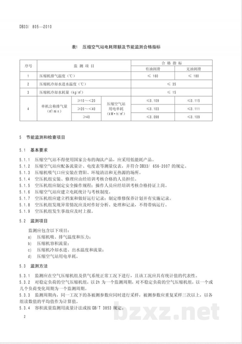 DB33/805-2010压缩空气站运行电耗限额及节能监测技术要求 DB33/805-2010压缩空气站运行电耗限额及节能监测技术要求