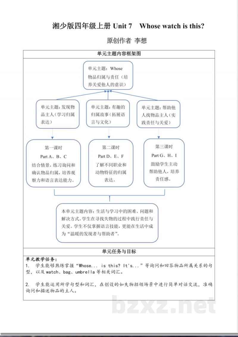 Unit 7 Whose watch is this? (大单元教学设计)2025四年级英语上册(湘少版) Unit 7 Whose watch is this? (大单元教学设计)2025四年级英语上册(湘少版)