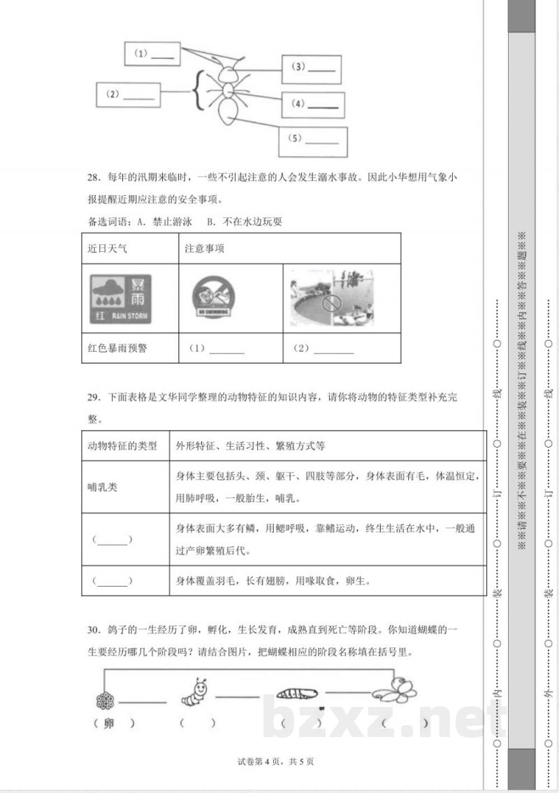 大象版三年级上册期末教学质量监测科学试卷