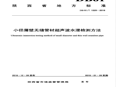 DB61/T 1220-2018小径薄壁无缝管材超声波水浸检测