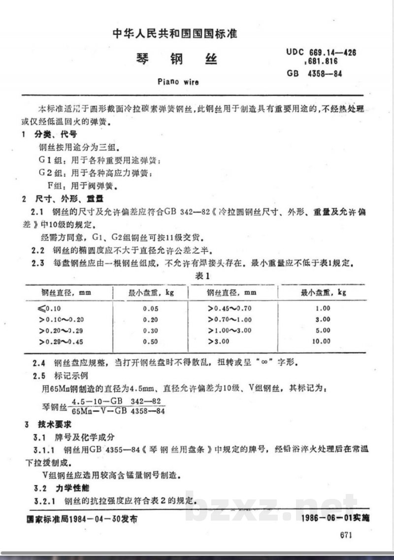 GB 4358-1984 琴钢丝