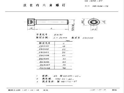HB 1604-1987 滚花内六角螺钉