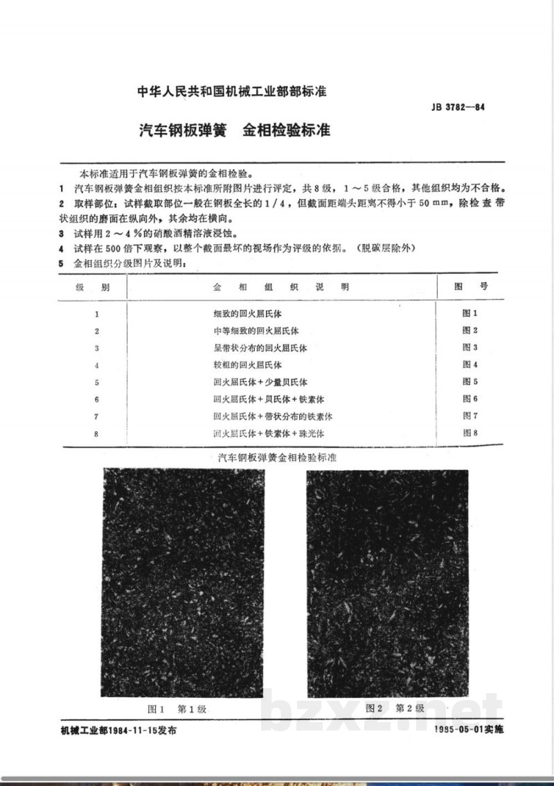 JB 3782-1984 汽车钢板弹簧金相检验标准 JB 3782-1984 汽车钢板弹簧金相检验标准