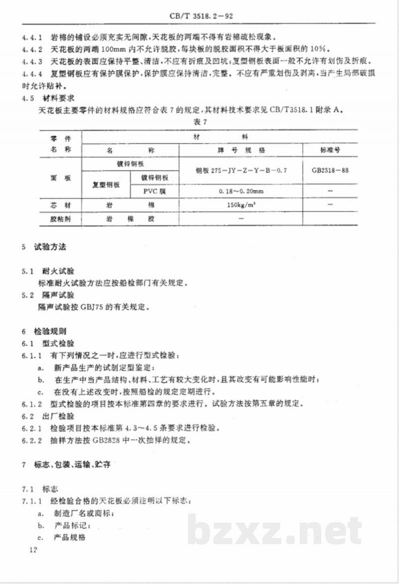 CB/T 3518.2-1992 复合岩棉板耐火舱室 天花板