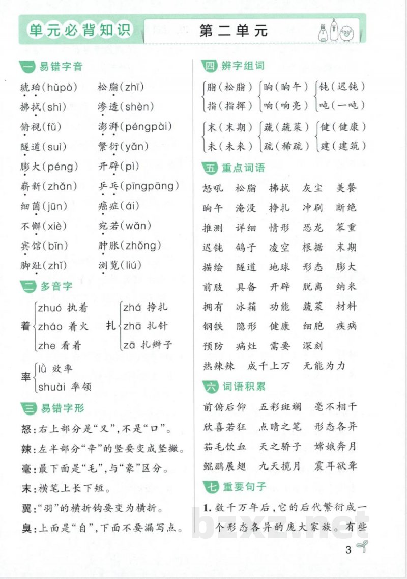 四年级语文下册《必备知识汇总》分单元