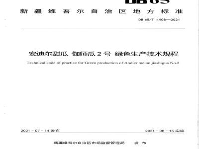 DB65/T 4408-2021安迪尔甜瓜 伽师瓜2号 绿色生产技术规程