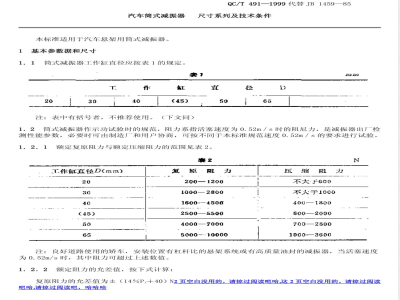 QC/T 491-1999 汽车筒式减振器 尺寸系列及技术条件