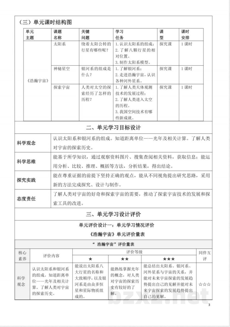 青岛版六年级科学下册第五单元浩瀚宇宙大单元教学设计