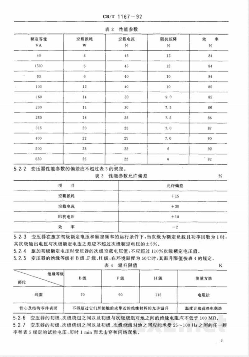 CB/T 1167-1992 船用小型变压器