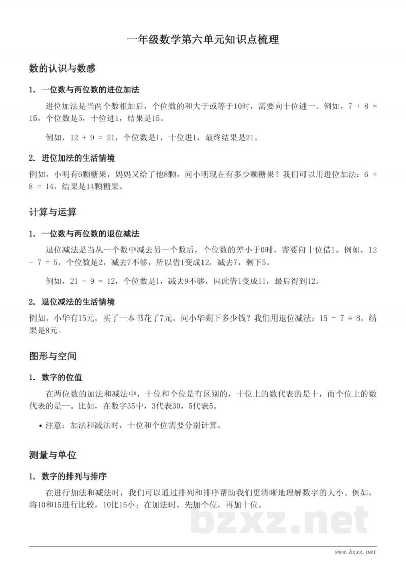 苏教版 一年级数学知识点梳理 (含答案)