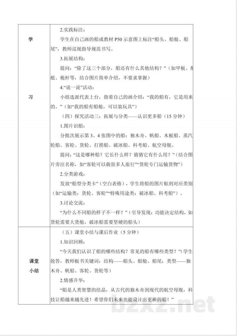 4.10 认识船（核心素养教学设计）科学人教鄂教版二年级上册2025
